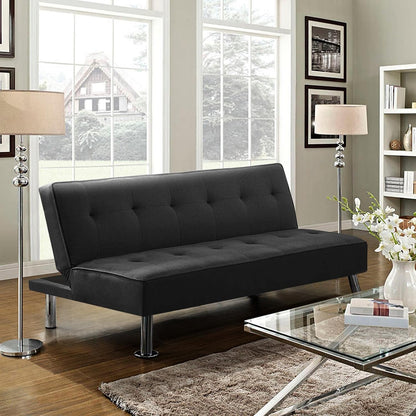 Yaheetech Sofa Bed Convertible Sofa Bed 3-Seater Padded Furniture Reclining Sofa with Metal Legs for Living Room Guest Bedroom Black/Fabric