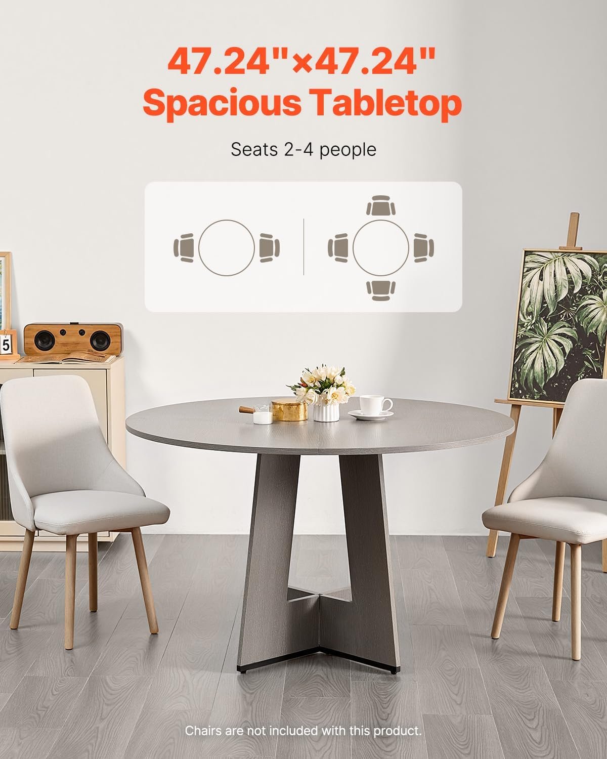 VEVOR Round Dining Table, 47 inch Wood Table for 2-4 Person, Farmhouse Circle Dinner Furniture, Rustic Leisure Tables with Thick Wooden Legs, for Home Kitchen Living Room, Grey (Only Table)