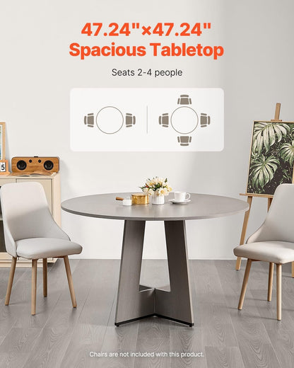 VEVOR Round Dining Table, 47 inch Wood Table for 2-4 Person, Farmhouse Circle Dinner Furniture, Rustic Leisure Tables with Thick Wooden Legs, for Home Kitchen Living Room, Grey (Only Table)