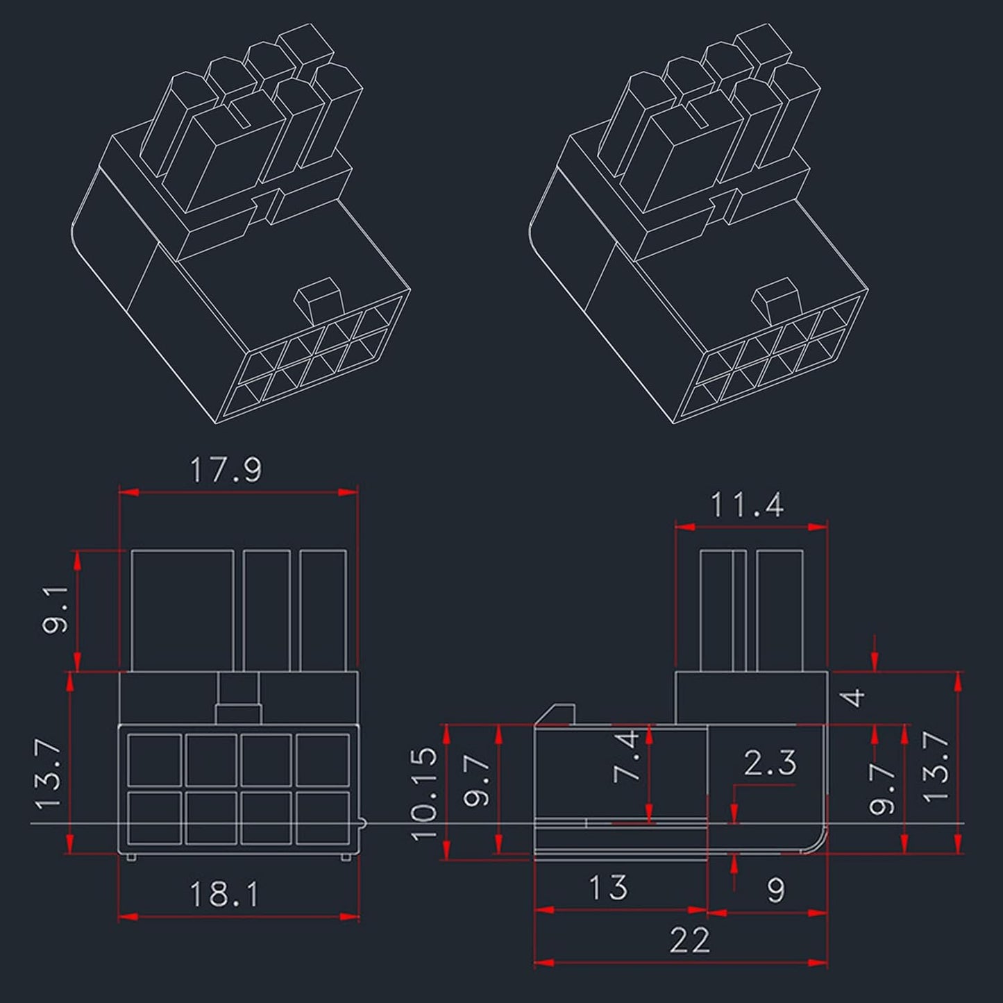 2PCS 8PIN 90 Degree Angled Power Connector Adapter,GPU VGA PCIe Connector for Desktop Computers Graphics Card Right Angle Elbow Adapter Black (Angled Upwards)