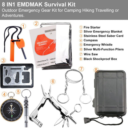 EMDMAK Survival Kit Outdoor Emergency Gear Kit for Camping Hiking Travelling or Adventures