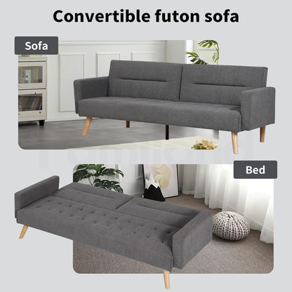 Familand 3 Seater Convertible Futon Sofa Bed, Linen Loveseat Sofa Couch, Recliner Sofa Lounge with 3 Adjustable Backrest, Comfy Couch for Small Spaces, Living Room, Bedroom,Load Up to 300kg,Grey