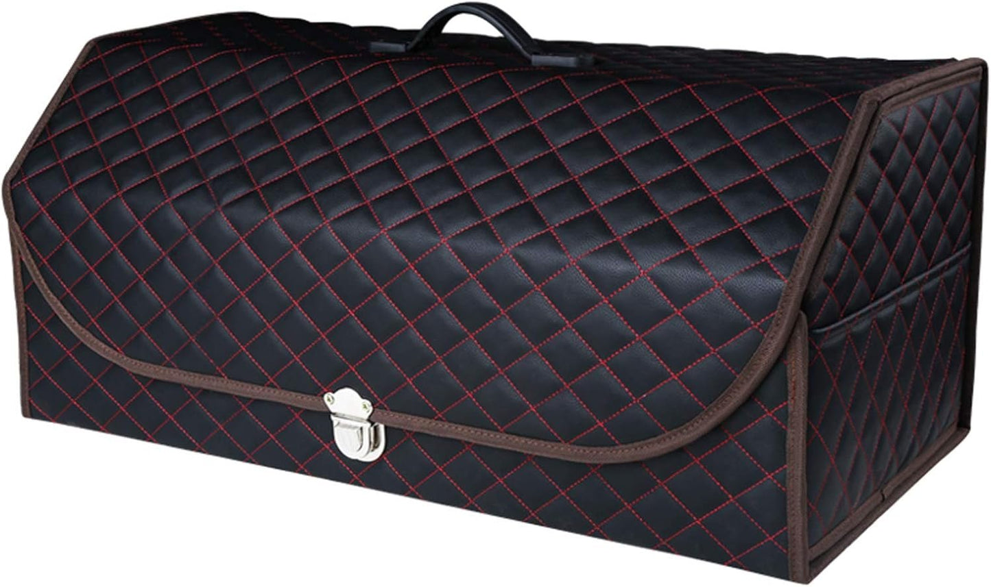 BingooPan Trunk Organizer for SUV | Car Organizers and Storage | Car Trunk Leather Storage Box | Extra Large, Metal Buckle Lid, Collapsible and Adjustable