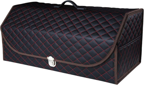 BingooPan Trunk Organizer for SUV | Car Organizers and Storage | Car Trunk Leather Storage Box | Extra Large, Metal Buckle Lid, Collapsible and Adjustable