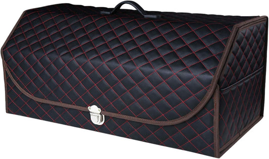 BingooPan Trunk Organizer for SUV | Car Organizers and Storage | Car Trunk Leather Storage Box | Extra Large, Metal Buckle Lid, Collapsible and Adjustable