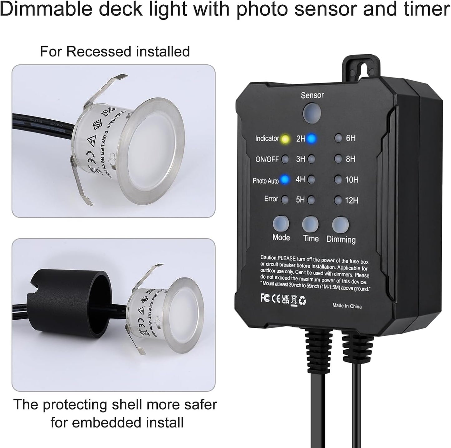 SMY Lighting Dimmable LED Deck Lights with Timer and Photocell Sensor and Protecting Shell φ32mm,20Pack Outdoor LED Smart Deck Lighting IP67 Waterproof for Garden,Yard Stair, Patio, Floor Decoration