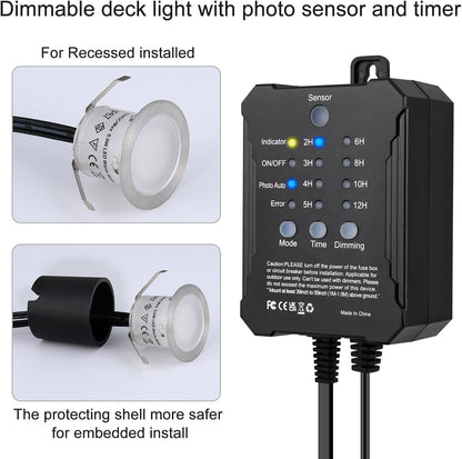 SMY Lighting Dimmable LED Deck Lights with Timer and Photocell Sensor and Protecting Shell φ32mm,20Pack Outdoor LED Smart Deck Lighting IP67 Waterproof for Garden,Yard Stair, Patio, Floor Decoration