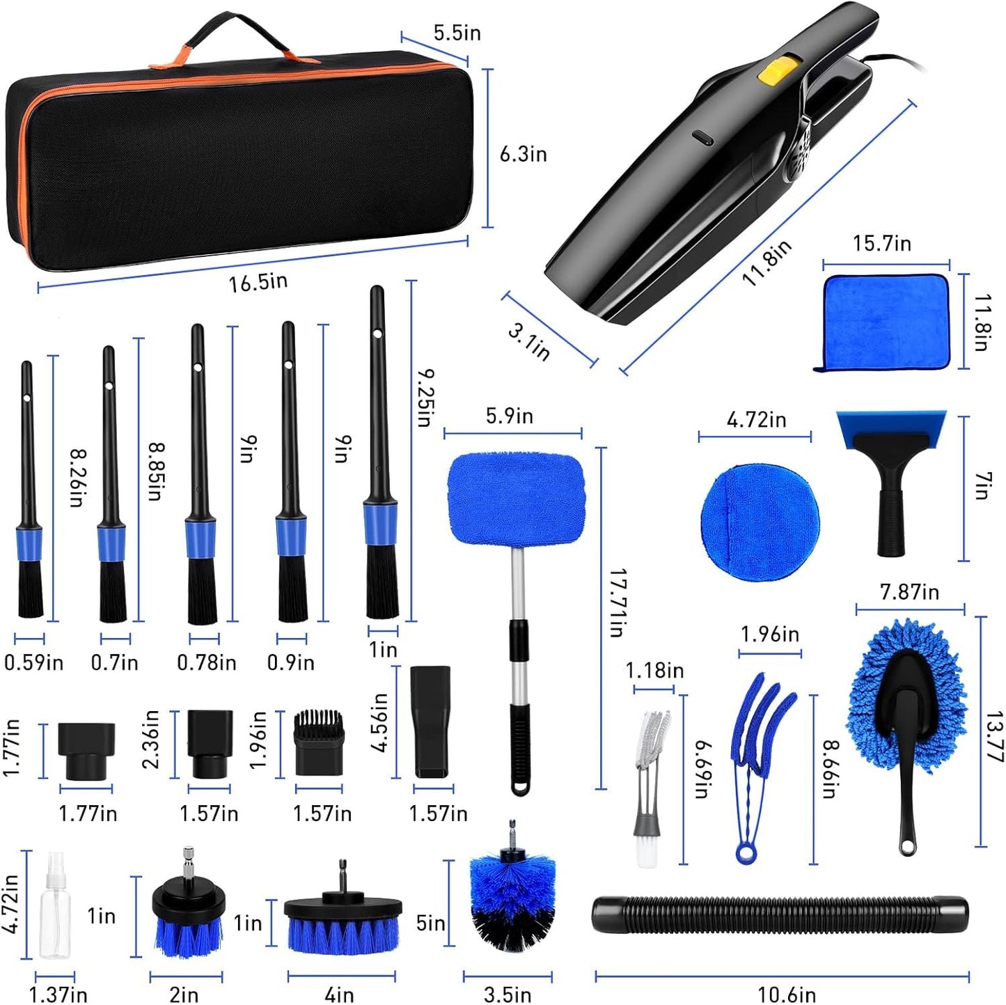 BGFJYUK 22Pcs Car Interior Detailing Kit with High Power Handheld Vacuum,Car Cleaning Kit,Detailing Brush Set, Windshield Cleaner,Car Wash Kit for Exterior Wheels
