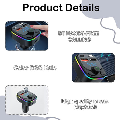 Bluetooth 5.3 FM Transmitter for Car, QC3.0 & PD 20W Bluetooth Car Aux with 2 USB and 1 Type-C Ports, Handsfree Calling Adapters
