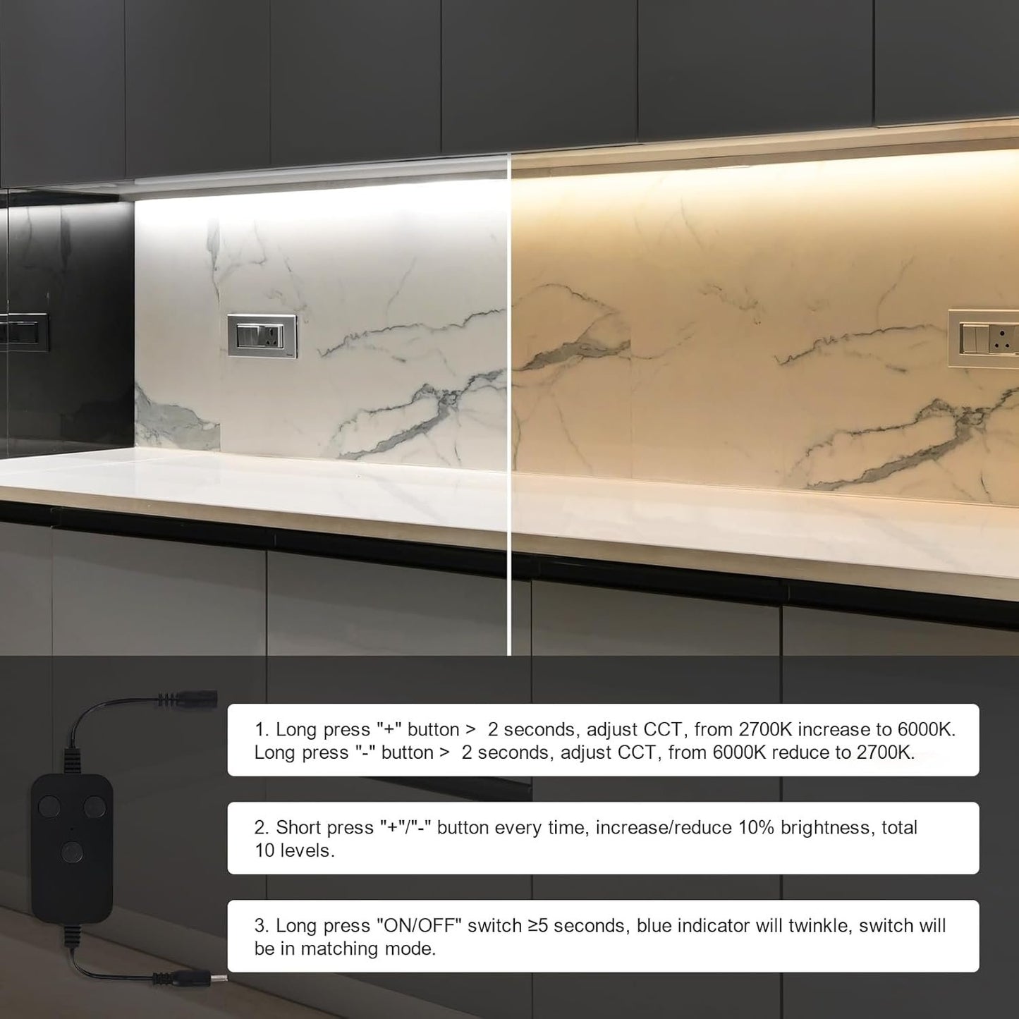 6pack 12inch Dimmable LED Under Cabinet Light Kit, 2700K to 6000K Smart LED Under Counter Lighting Fixture, Compatible with Alexa, Google Assistant, for Kitchen, Pantry, Shelf (Black)