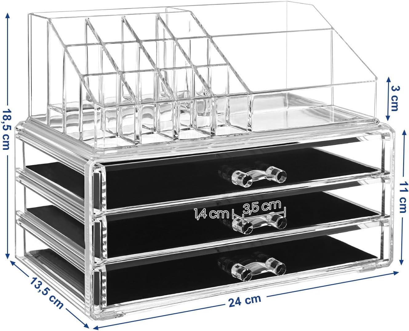 Songmics acrylic Cosmetic Organiser Drawer Box with nail polish stand lipstick holder (3 drawers)