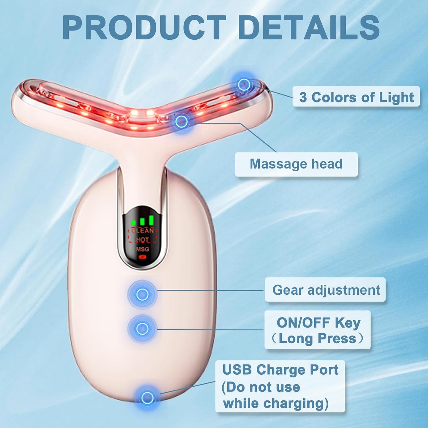 Mosnami Facial and Neck Beauty Massage,3 Models Face and Neck Beauty Device,at Home Face Tool for Skin Care (Pink)