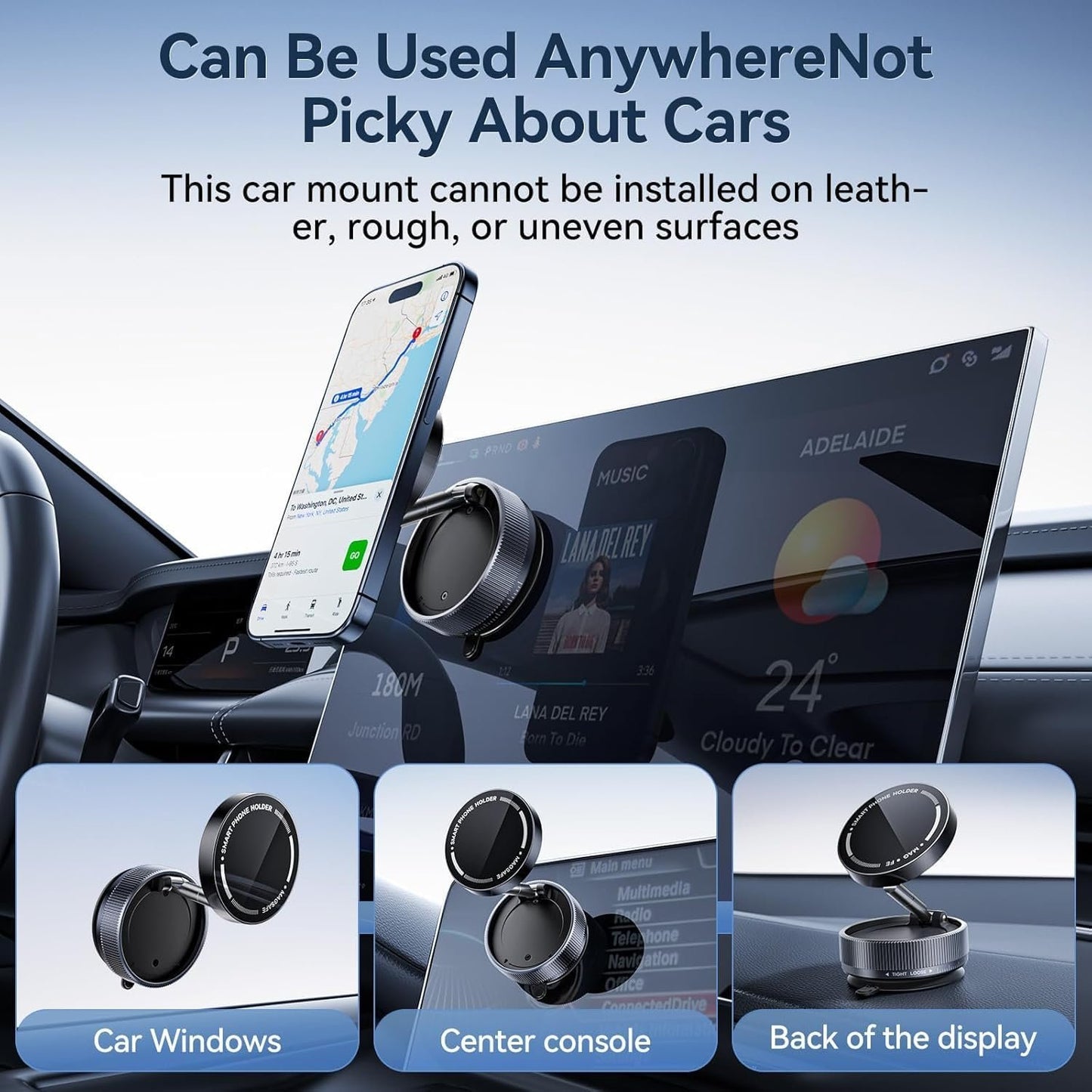 Kupe 360° Adjustable Vacuum Magnetic Suction Car Phone Holder, Swivel Locking Vacuum Phone Mount, Suction Cup Magnetic Cell Phone Holder Compatible with iPhone 16 Pro Max (Black)