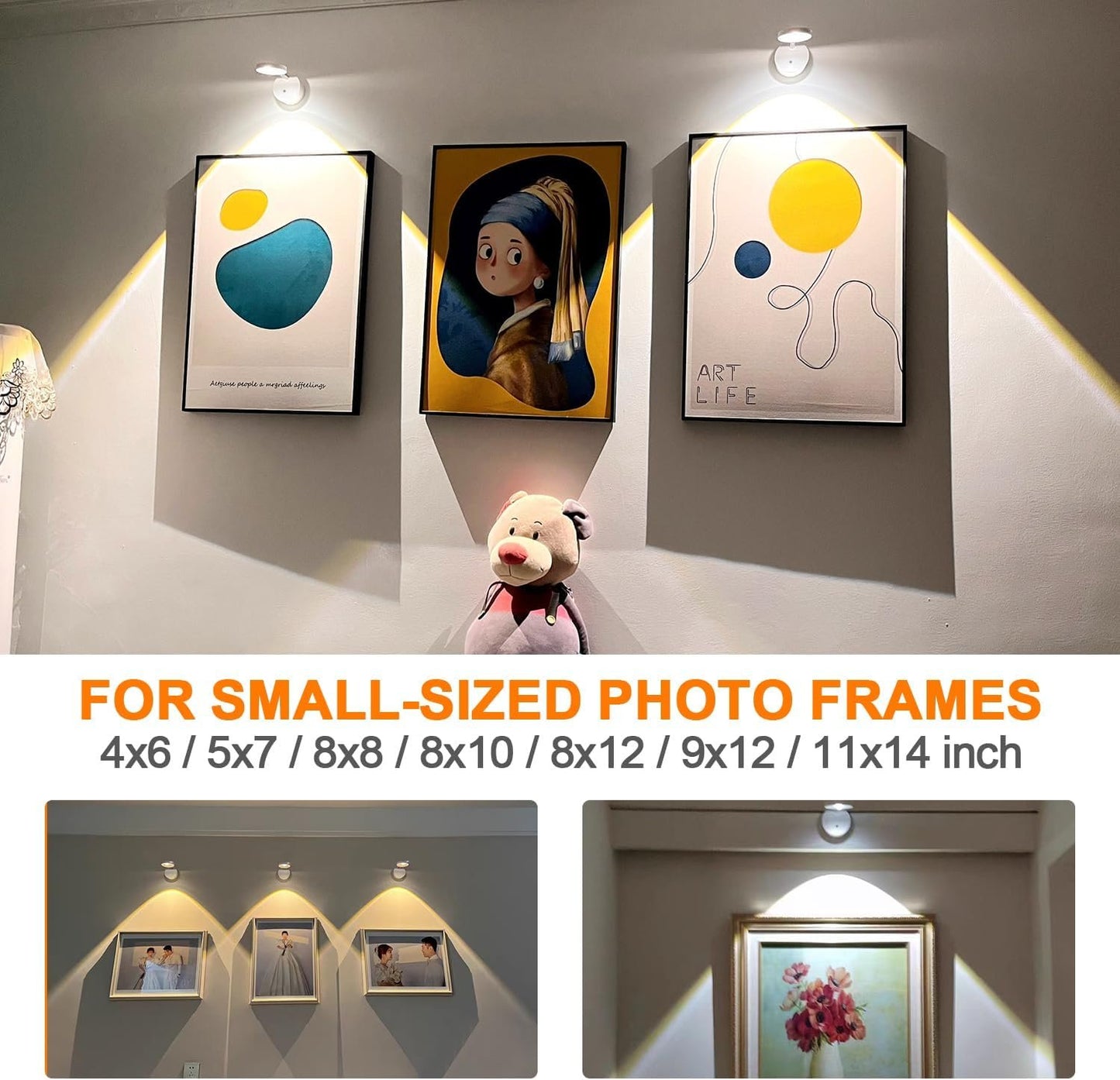 Picture Lights for Wall Battery Operated Art Lighting for Paintings Wireless Rechargeable Gallery Wall Light (White-1pc)