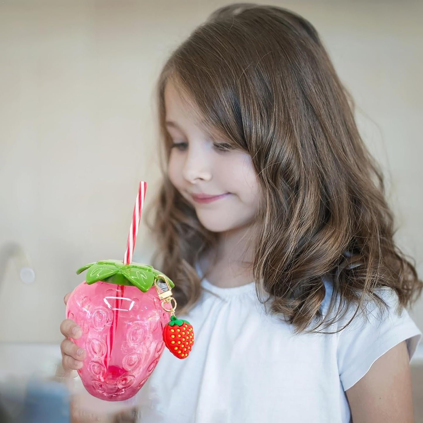 Strawberry Water Bottle | Strawberry Tumbler | Kawai Strawberry Shaped Water Bottle with Straw | Adorable and Fun Drinkware for Tea, Coffee, Juice - Strawberry Party Decoration