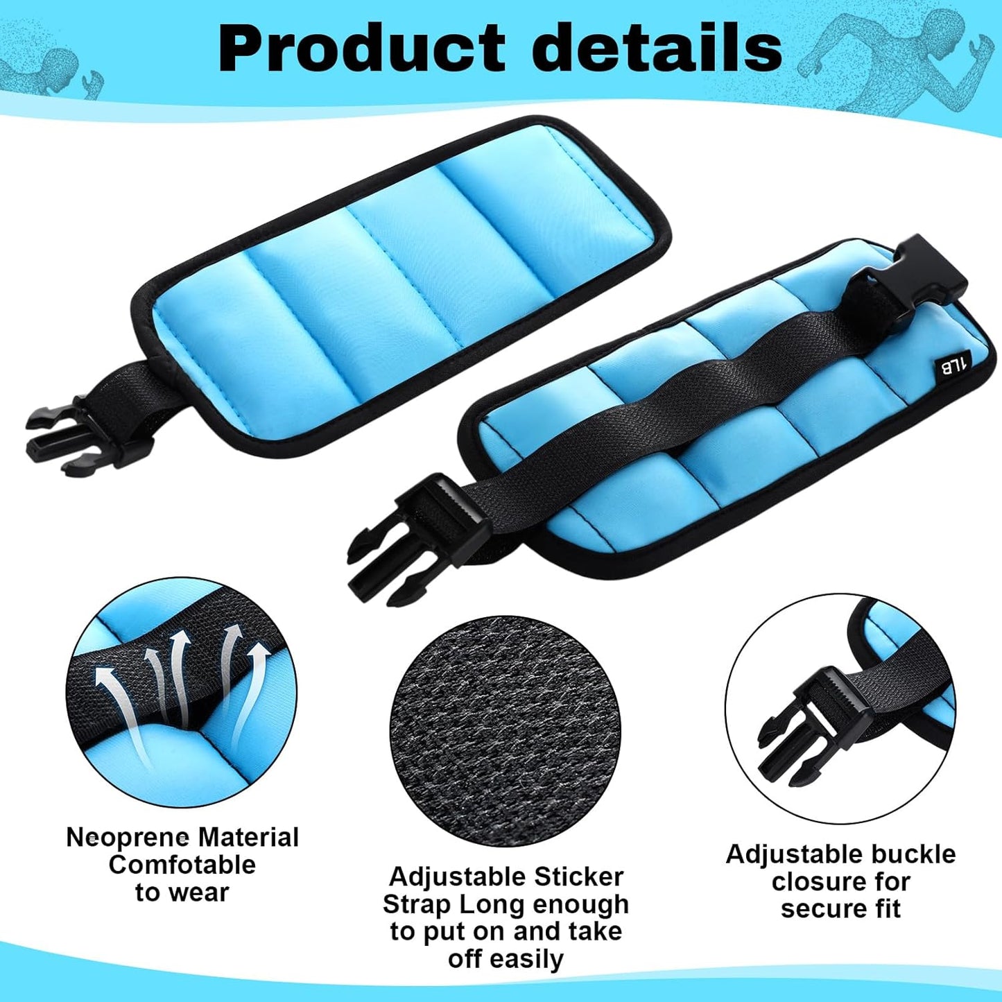 Hollowfly 2 Pairs Ankle Wrist Weights for Dry Land or Aquatic Exercise Aqua Cuffs Aqua Aerobics Fitness Bands for Ankle and Wrist Adjustable Weights for Swimming Pool Workout Equipment 1lb Each