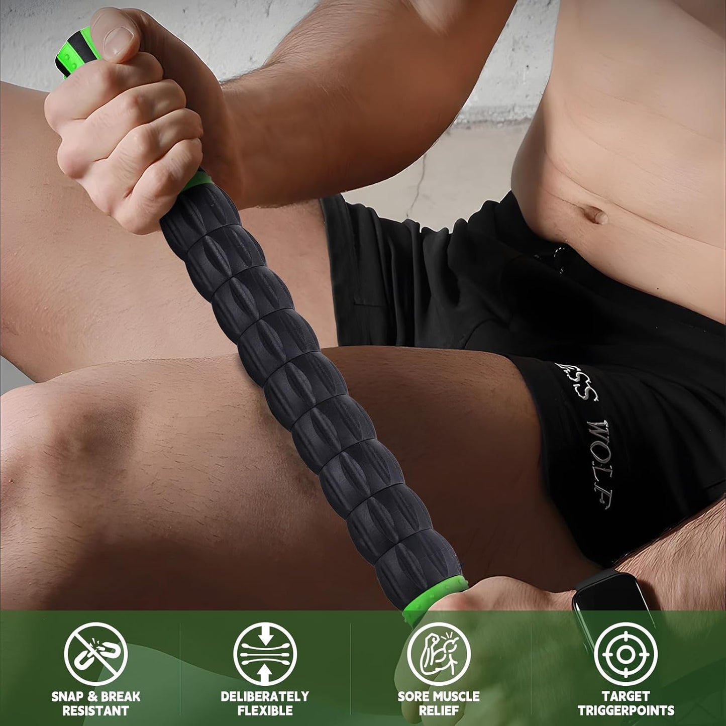 INSCOOL Massage Roller Stick,Muscle Roller Stick for Athletes,Liposuction Massage Roller for Lymphatic Drainage, for Relief Muscle Soreness, Help Runner Legs, Back Recovery (Light Green & Black)