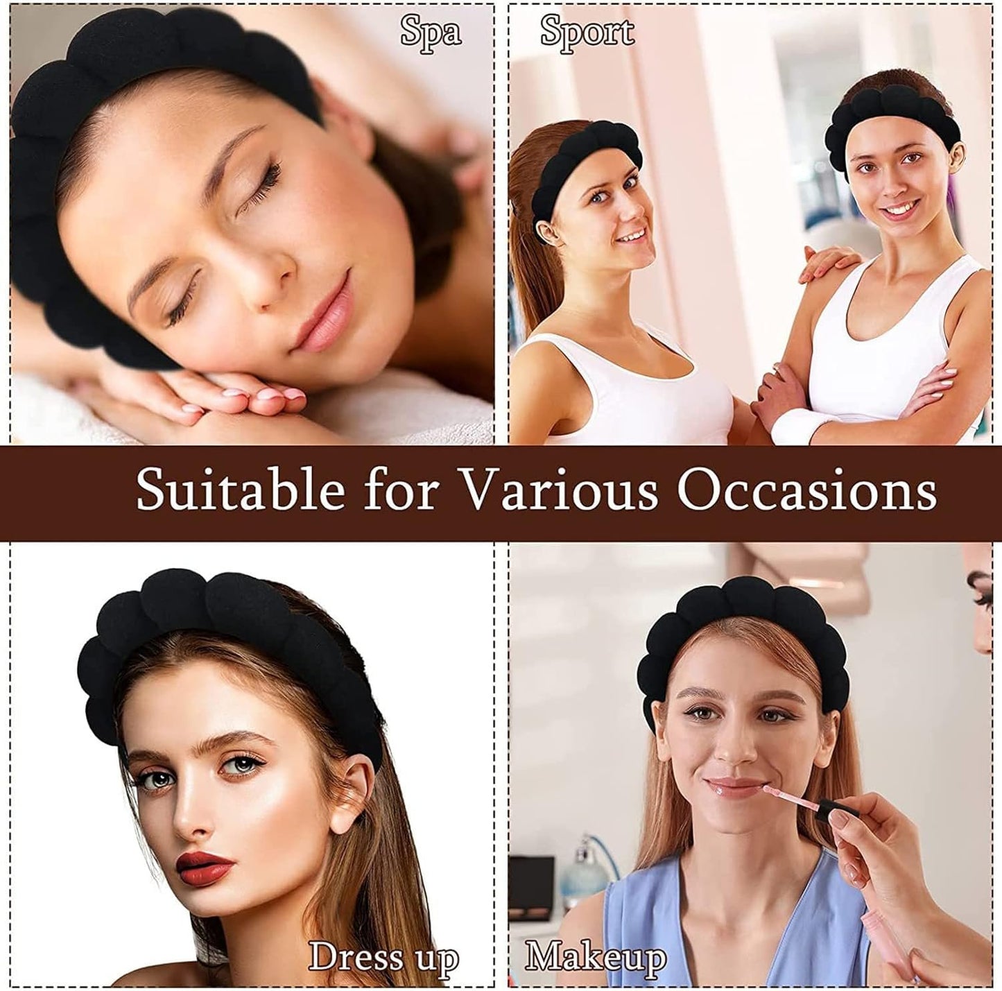 CAOARA Spa Headband for Women Sponge Spa Headband Terry Towel Cloth Fabric Makeup Fashion Facial Makeup Hair Wrap for Skincare Face Washing Makeup Removal Shower Facial Mask（Pink+Black）