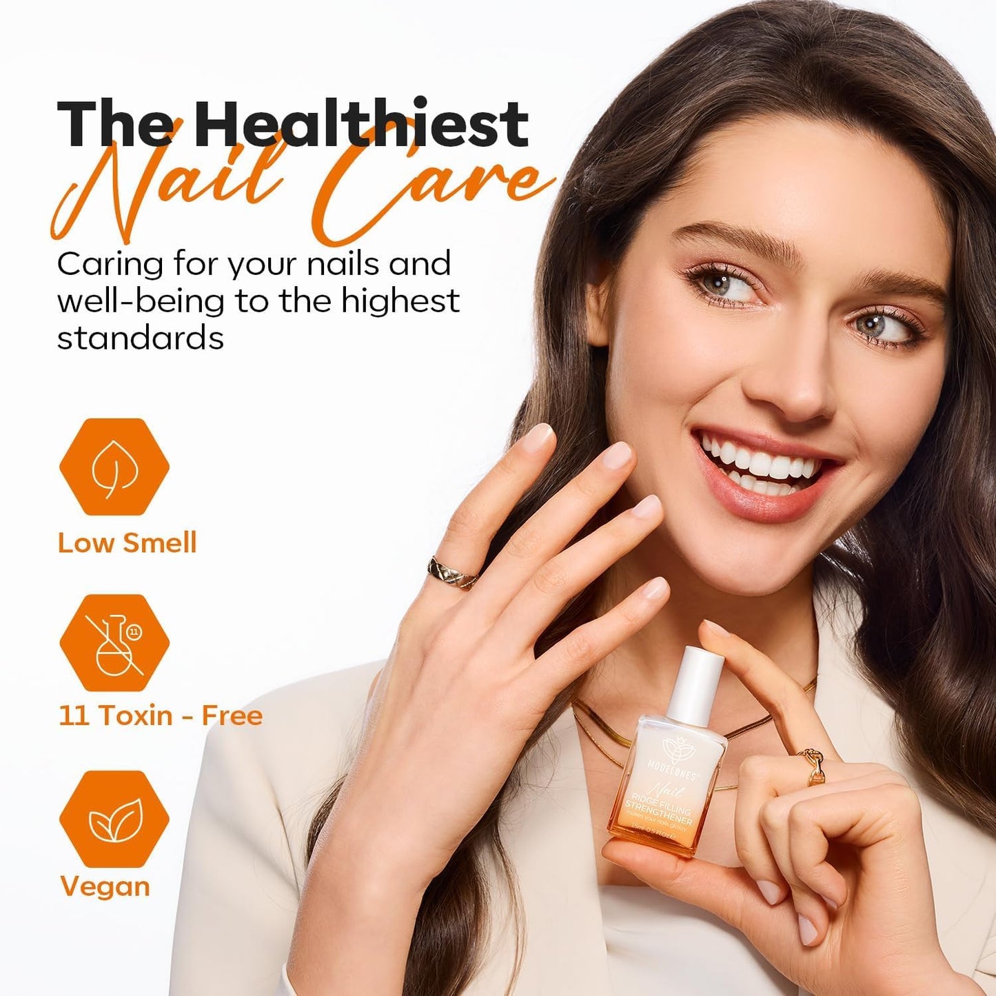 Modelones 15ml 8-in-One Nail Ridge Filler Strengthener Base Coat Nail Polish Repair Nail Growth Treatment for Thin and Damaged Nails, Crystal Clear