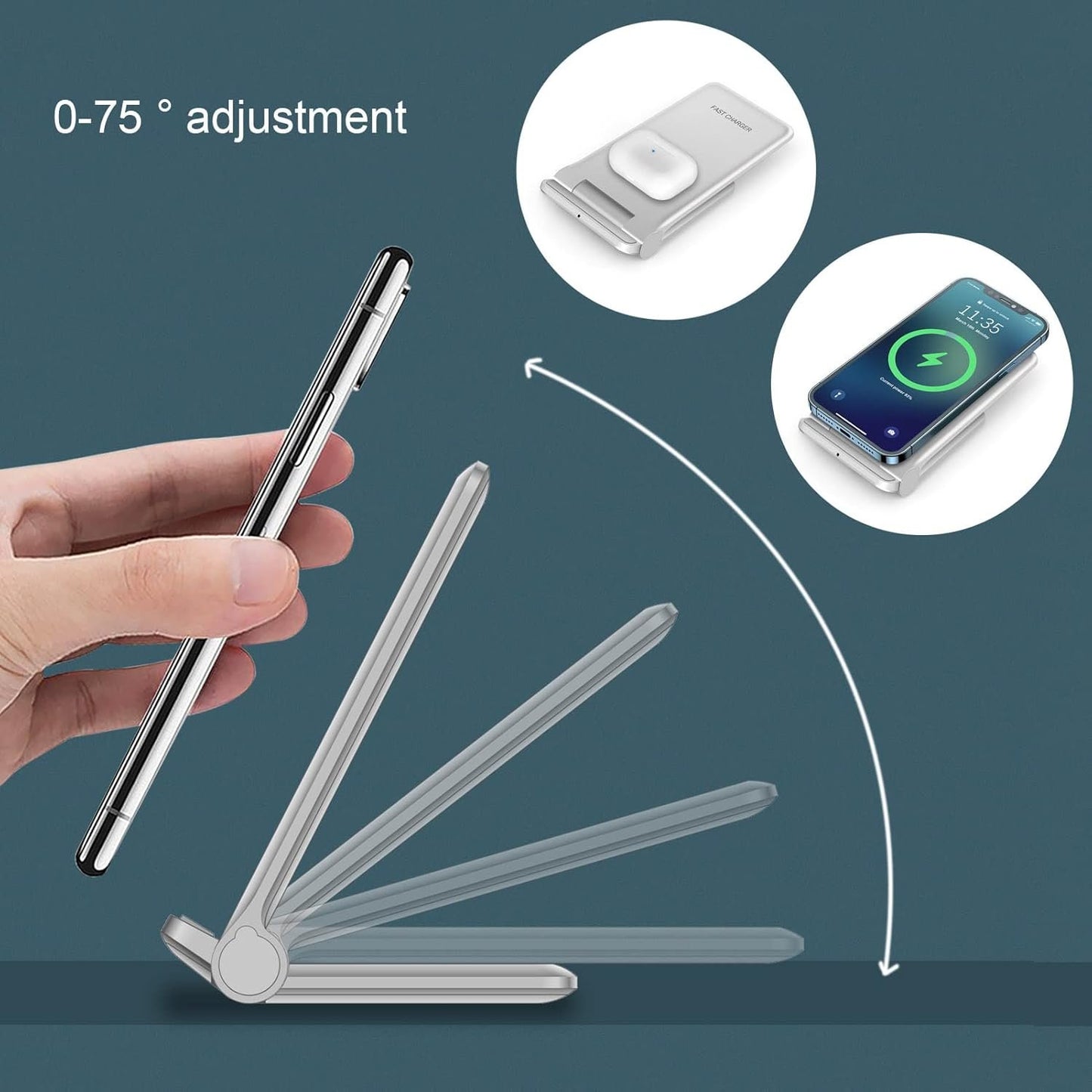 VNBBT 2 in 1 Wireless Charger, 20W Fast Wireless Charging Stand Dock for iPhone 16 Pro Max/16/15/15 plus/14/13/12/11/XS/XR,AirPods 3/Pro 2,Samsung Galaxy S24/S23/S22/S21/Note,Galaxy Buds, White
