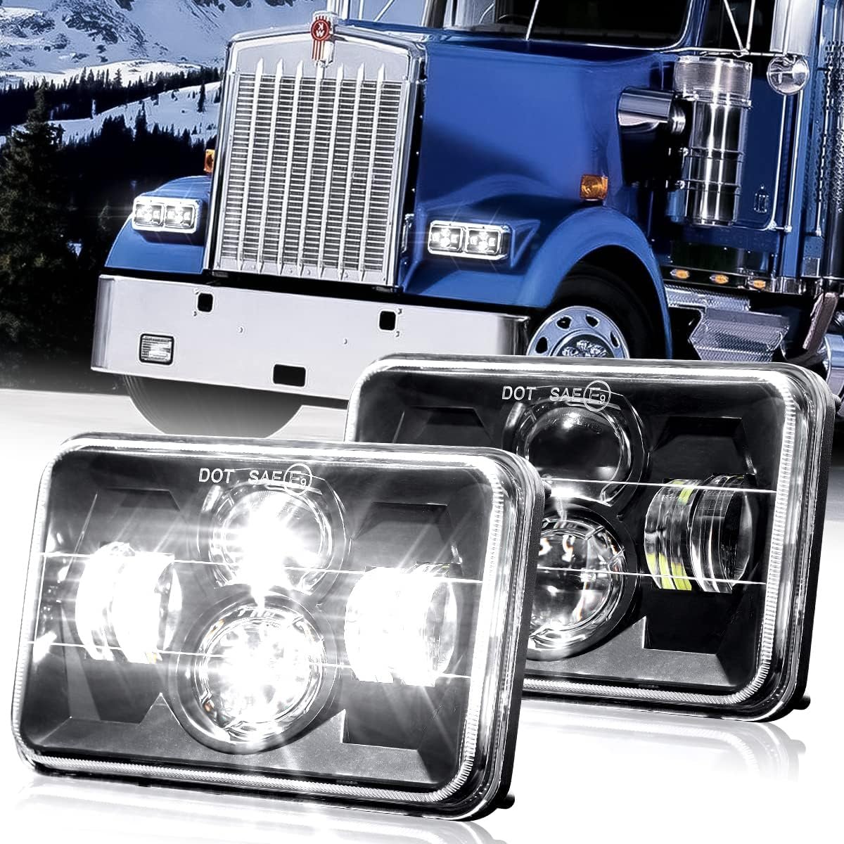 BLIAUTO Dot Approved 4x6 Inch LED Headlights 60W Hi/Low Sealed Beam Headlight Replace H4652 H4656 H4666 H6545 Headlamp for Peterbilt Kenworth Freightliner Ford Probe Chevy Oldsmobile Cutlass Trucks