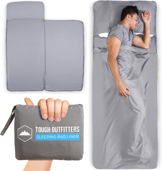 Tough Outdoors XL Sleeping Bag Liner - Travel Sheet & Sleep Sack for Adults - Lightweight & Ideal for Camping, Traveling, Hotels & Backpacking - Smooth & Breathable