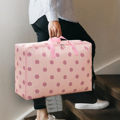 Storage Bags, Waterproof Foldable Zippered Organizer, Oxford Cloth Pvc Handbag for Bedding, Blankets, Dorm, Moving, Closet Storage, 21.7x13x7.9 Inches, Pink, Navy Blue