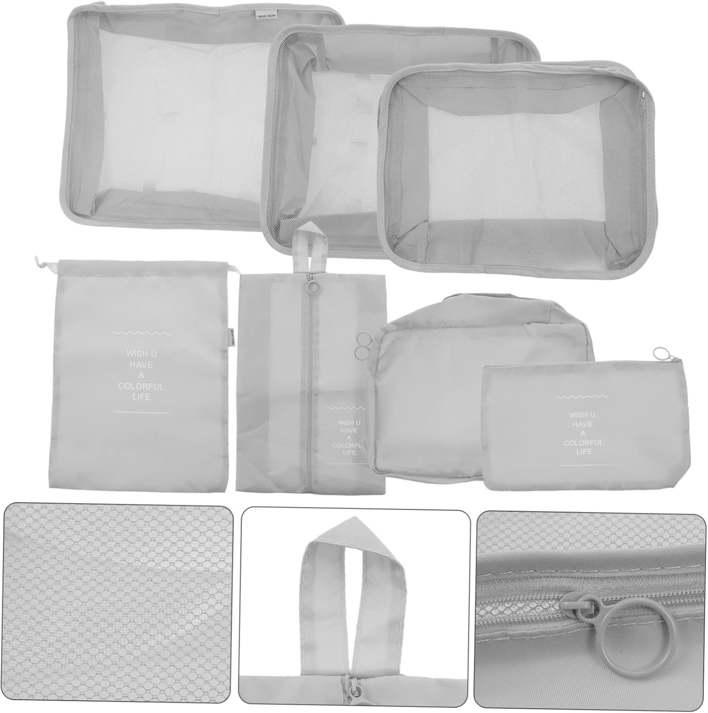 WESIEVYA 7pc Travel Packing Cubes Luggage Organizer Bag Set for Clothing Shoes Toiletries Home Organization Fade-resistant