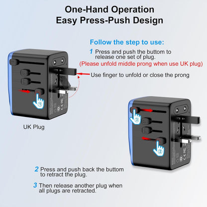 SAUNORCH Universal Travel Adapter, PD 35W 7 in 1 International Power Plug Adapter with 7.0A 4 USB-C and 2 USB-A Fast Wall Charger, Worldwide AC Outlet for US Europe UK AUS Asia