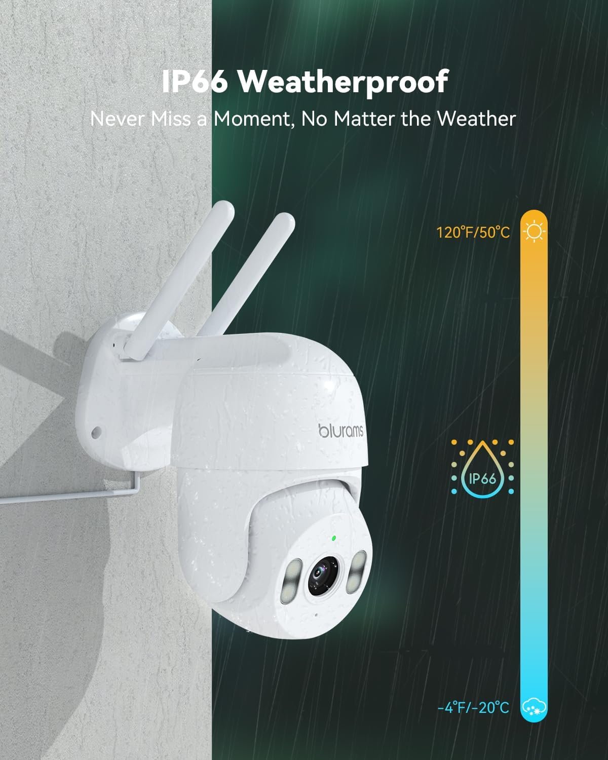 blurams 2K Security Camera Outdoor, 360° PTZ Cameras for Home Security Outside with Motion Detection Tracking, Color Night Vision, Two-Way Audio, IP66 Weatherproof, 2.4GHz Wi-Fi, Works with Alexa