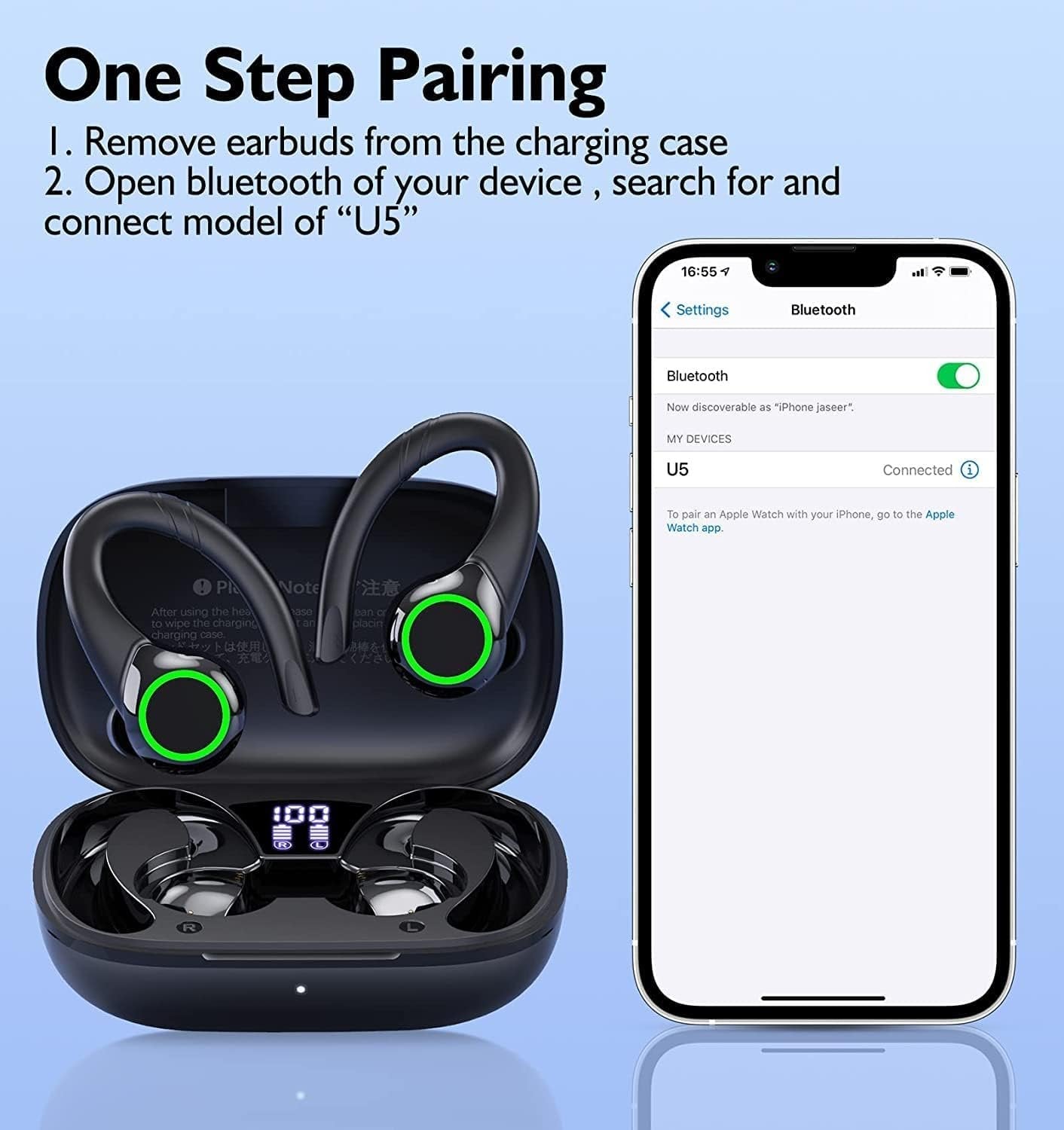 FITECRO Wireless Earbuds Bluetooth V5.3 Earbuds Built-in 4 Mic Bluetooth Headphones in-Ear Stereo Wireless Earphones 64H Total Playtime with Charging Case Waterproof Headset Ear Buds for Sport Running