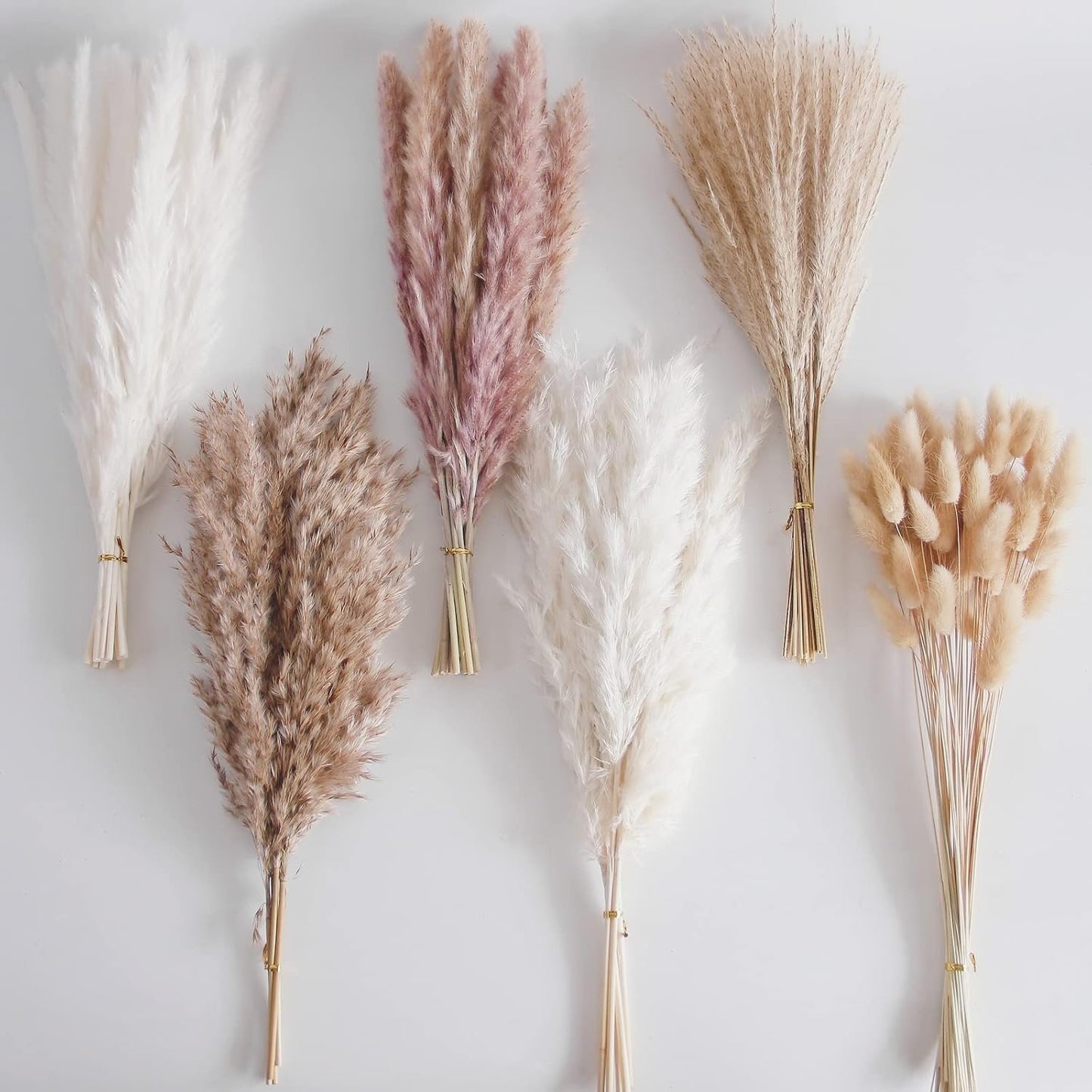 110pcs Dried Pampas Grass Bouquet,Boho Table Decoration,Dried Bunny Tails Flowers,Brown Pompas,White Pampas Grass for Wedding,Rustic Party,Baby Shower Decorations
