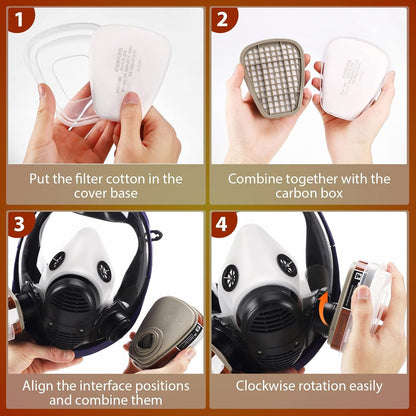 SupMusk Full Face Respirator Mask with Filters, AntiFog Lens AntiGas AntiDust Gas Mask Against Vapours, Particles, Painting