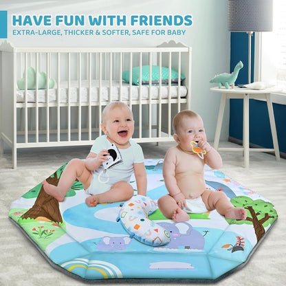 Baby Gym Play Mat, 8-in-1 Tummy Time Mat & Ball Pit with 6 Toys, Washable Baby Activity Play Mat for Visual, Hearing, Sensory, Motor Development, Baby Toys Toddler Infant 0-3-6-9-12 Months