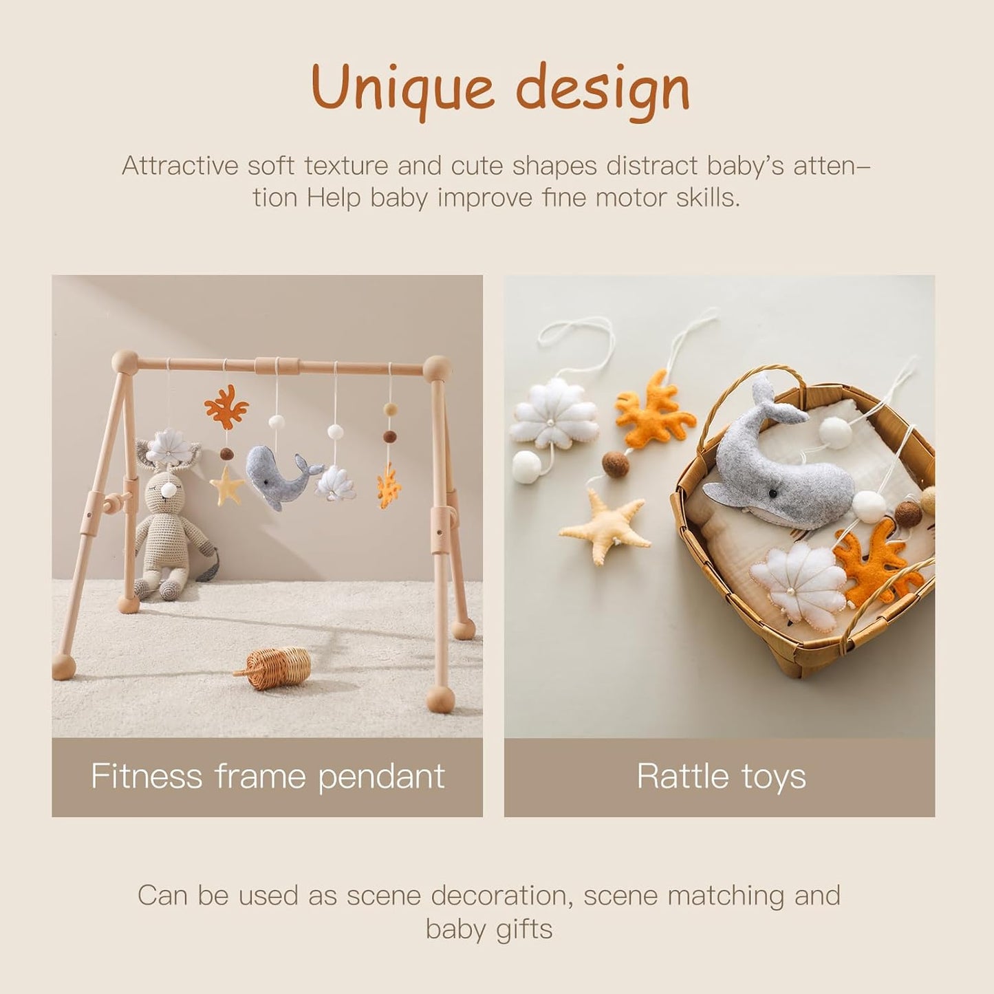 Promise Babe Baby Play Gym Wooden Infant Activity Gym with 5 Detachable Toys, Stage-Based Developmental Activity Gym Baby to Toddler, Newborn Boys and Girls