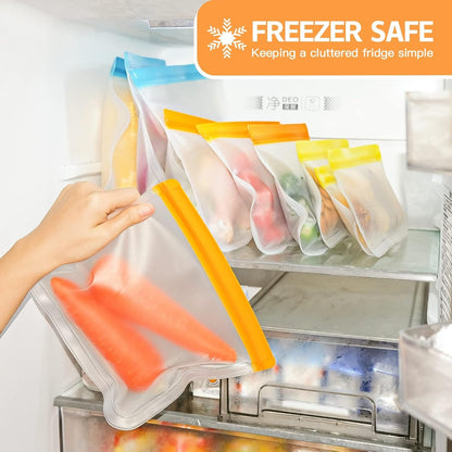 8 Pack Gallon Freezer Bags, Reusable Bags Silicone Bags Food Storage Bags, Large Bags Gallon, Lunch Home Fridge Kitchen Organization and Storage Meal Prep Freezer Containers