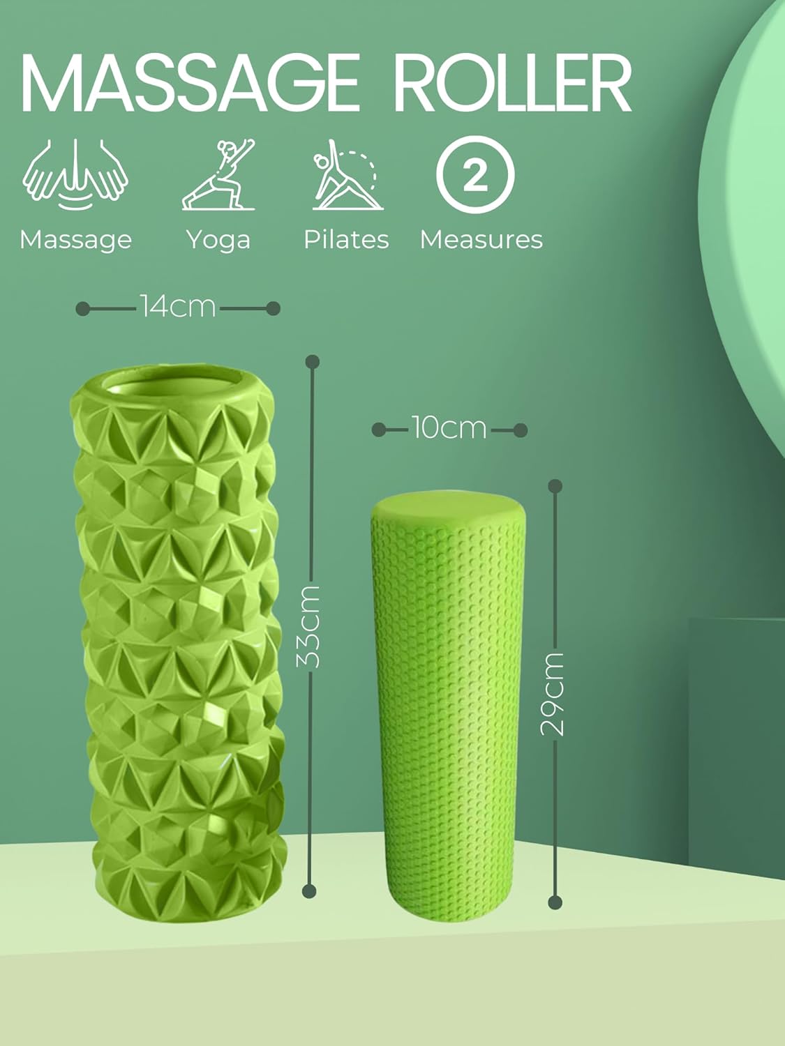2 x Foam Roller for Trigger Point Therapy. Eva Foam Roller – Massage Roller for Pain Relieving Pain, Training Muscles, Back and Leg Massage, Fitness.33 x 14 cm//29 x 10 cm