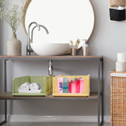 jocabo Folding Wardrobe Storage Shelf Baskets Box 4-Pack Plastic Drawer Organizer Stackable Cloth Closet Container Bin Cube Home Office Bedroom Laundry Drawer Crate Book Goods Organization -Colorful