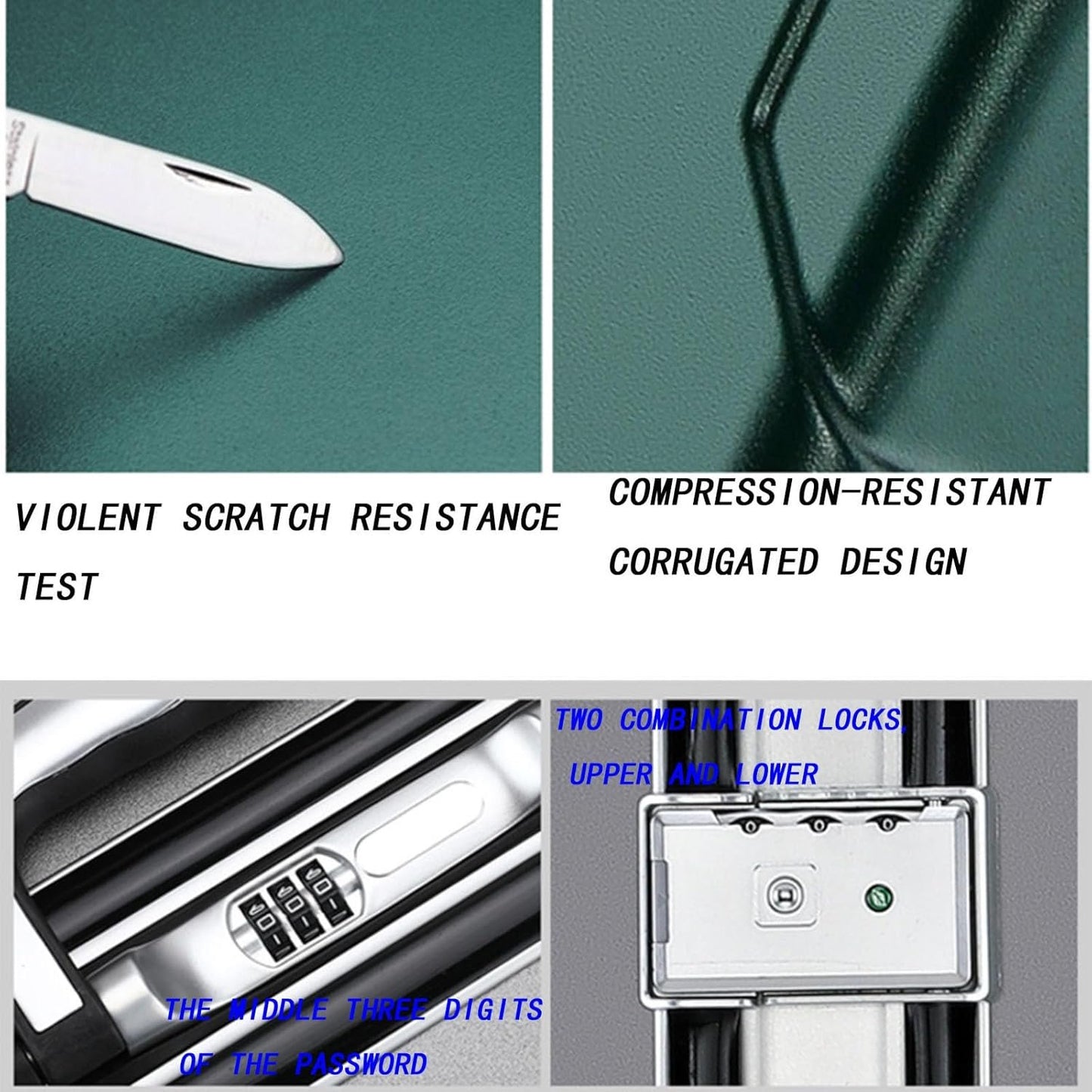 GUHPZA Valigia AntiGraffio e Resistente alla Pressione, Porta di Ricarica, Blocco Password, Valigia Trolley Regolabile in Altezza per Viaggi di Lavoro (Telaio Nero Argento B)