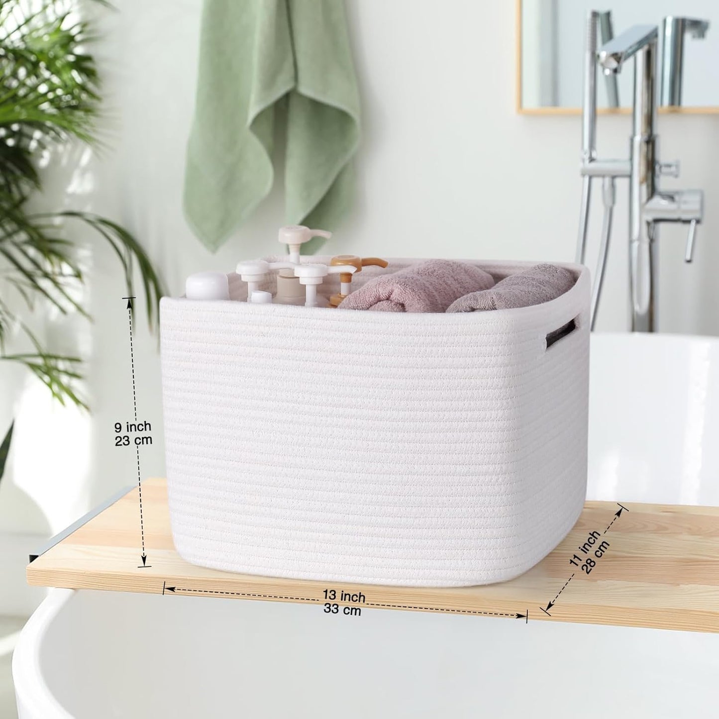 MicroIdeas Woven Storage Basket, Cotton Rope Organizing Baskets for Nursery, Baby Toys, Home Organization, rectangular Bathroom Towel Baskets for Shelves 13*11*9in - Set 3, White