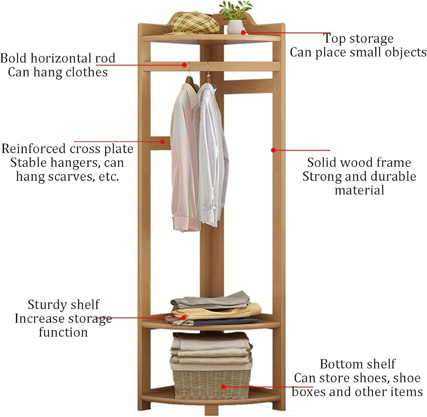 Generico Appendiabiti angolare - Elegante Organizer Indipendente per Vestiti per Ingresso, Camera da Letto e corridoio - Spazio salvaspazio per Cappotti, Scarpe, Cappelli e Borse - Mobili Moderni Fun