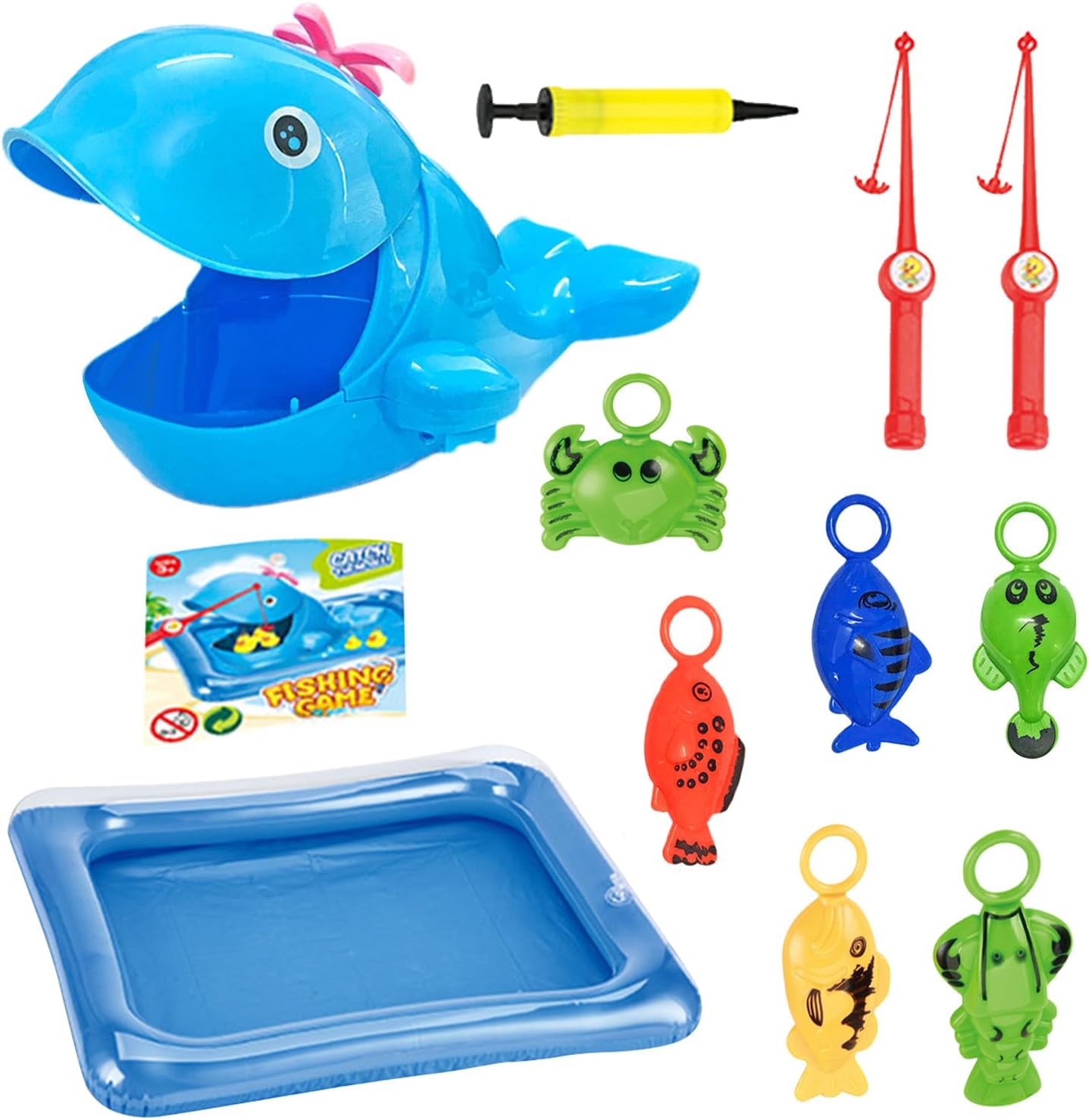 Toddler Fishing Toy Set – Inflatable Swimming Fish Pool Game with Hand Pump | Water Table Bathtub Toy for Summer Outdoor Play, Bath Time Fun & Kiddie Party Favors – Interactive Bath Game for Boys & Gi