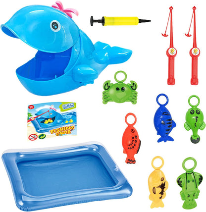Toddler Fishing Toy Set – Inflatable Swimming Fish Pool Game with Hand Pump | Water Table Bathtub Toy for Summer Outdoor Play, Bath Time Fun & Kiddie Party Favors – Interactive Bath Game for Boys & Gi