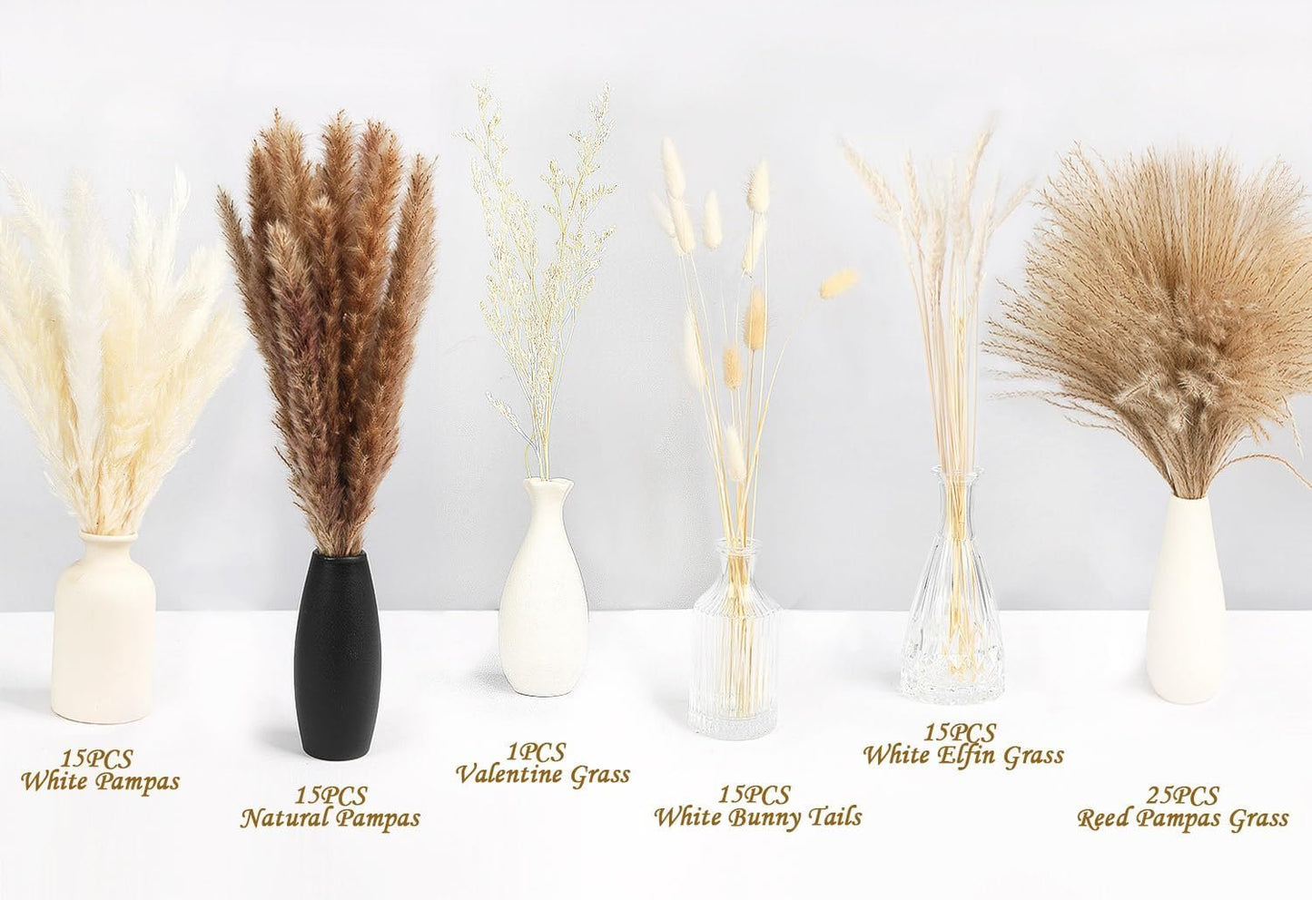 86PCS Natural Dried Pampas Grass Mix Bouquet, Boho Home Decor Phragmites Dried Flowers Reed, Bunny Tails Table Decor, Pompas Grass for Wedding Floral Arrangements Rustic Farmhouse Party Fall Decor