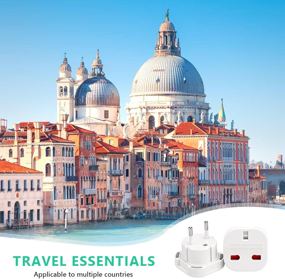 Fiotha UK to EU Travel Adapter, 2 Pieces UK Plug to EU Adapter, German Plug Adapter, UK Plug Adapter, Universal Travel Socket, GB 3 Pin to 2 Pins, Travel Adapter
