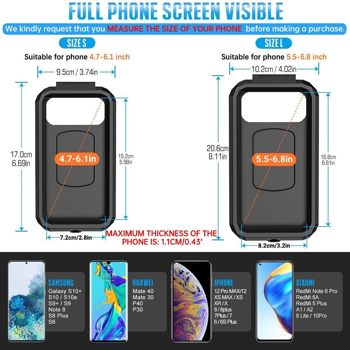 Faneam Waterproof Bicycle Phone Holder Mobile Phone Holder for Bike with 360 Rotation, Anti Vibration, Touch ID, Face ID, Mobile Phone Holder Scooter Motorcycle for Smartphone 4.7-6.1 Inches (S)