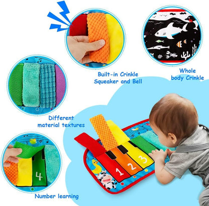 Inbeby Tummy Time Mirror Toy & Play Activity Cinrkle Mat, Black and White High Contrast Baby Newbron Toys 0 3 6 Months Brain Development, Snesory Texture Piano Infant Toys 0 3 6 Months with Squeaker