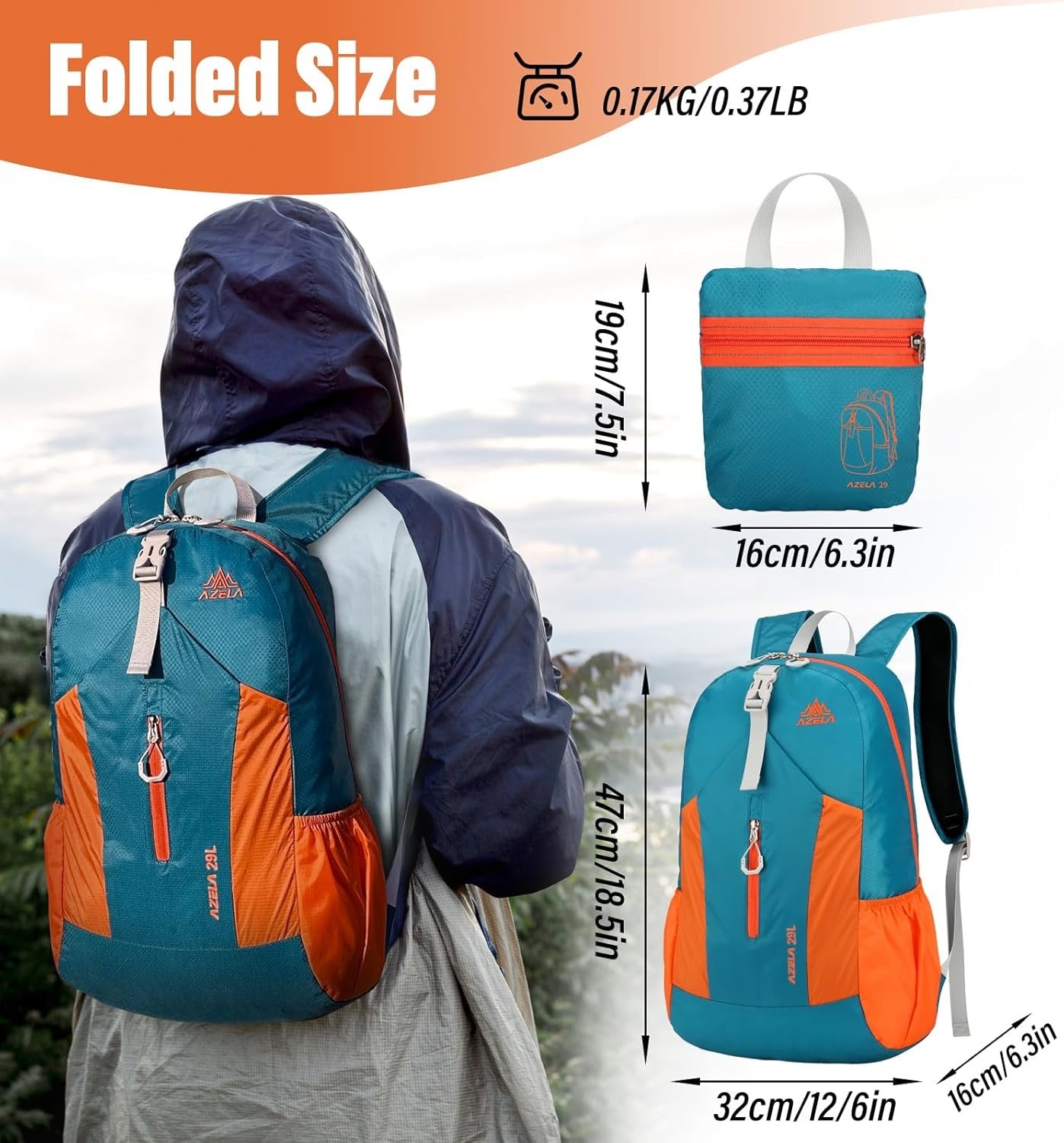 Viiotu Foldable Backpack 29L - Lightweight Water Resistant Hiking Daypack with Expandable Storage for Travel & Outdoor Activities
