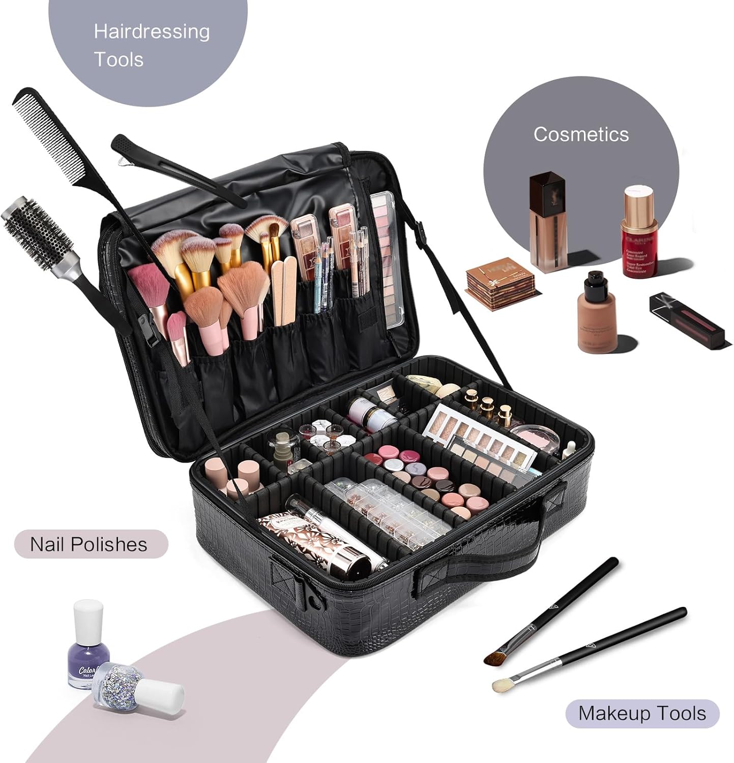 Professional Makeup Bag Large Women's Beauty Case Cosmetic Bag Makeup Bag Makeup Case, Black