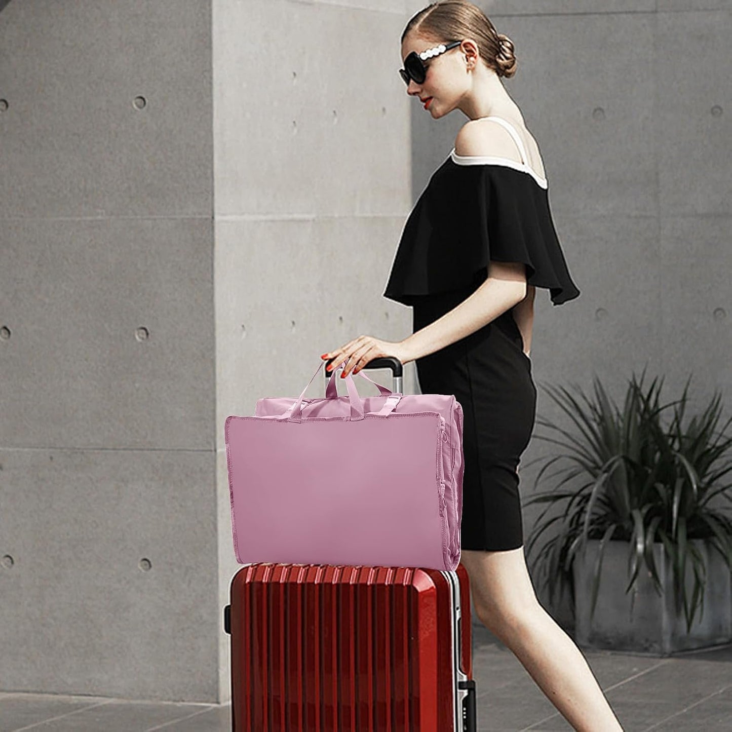 Suitcase Travel Bag, Duffle Rolling Organizer, Lightweight Compression Carrier, Sturdy Zipper Closure, Spacious Multi-Compartment Design, Ideal for Airplane Trips, Gym Training, pink, Please refer to